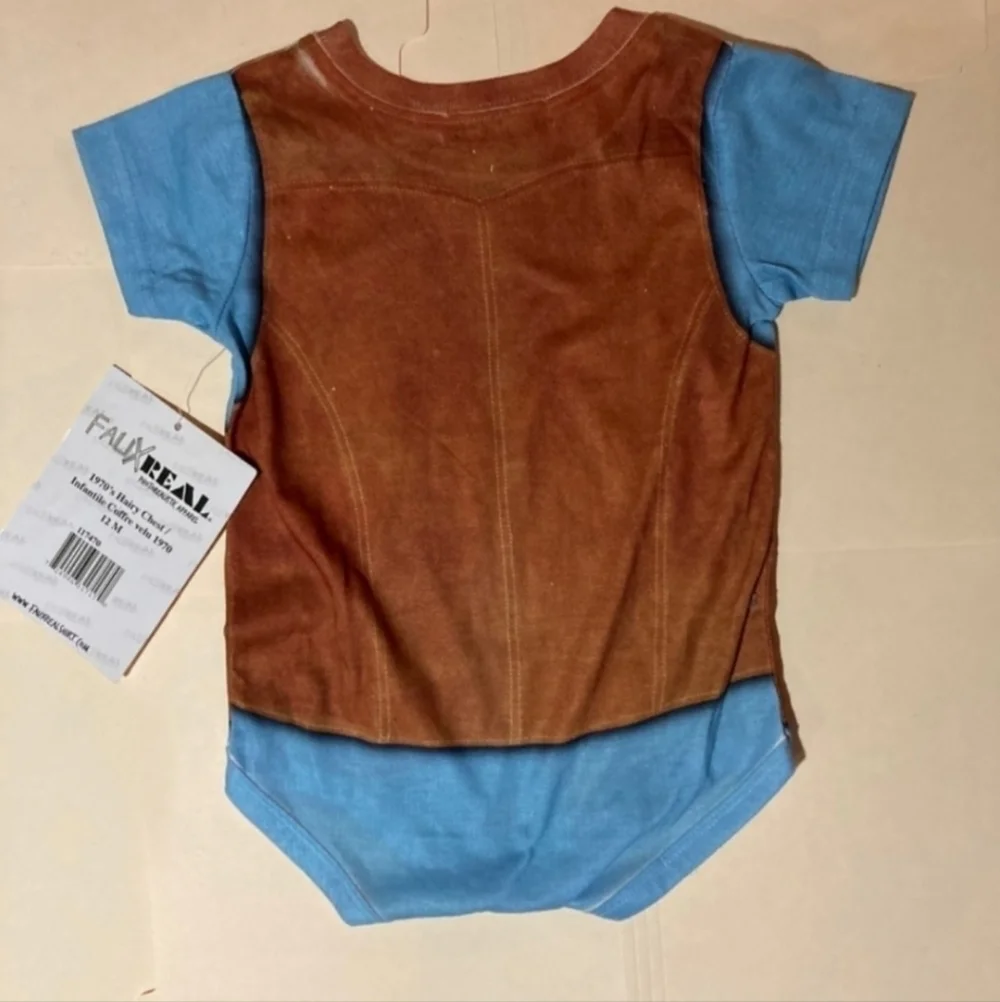 NWT Faux Real 1970's Hairy Chest Hippy One Piece Funny Halloween Costume NEW